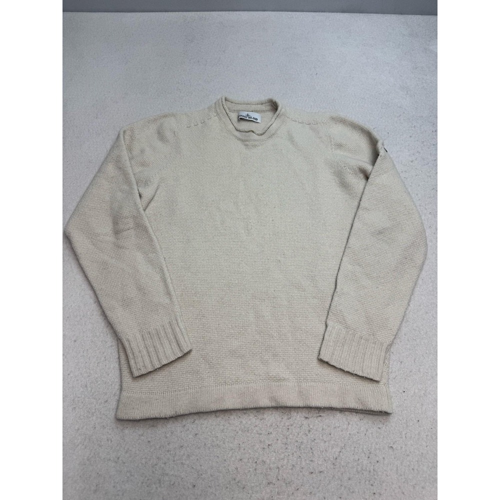 Stone Island Sweater Mens Small White Wool Blend Crewneck Knit Pullover Italy